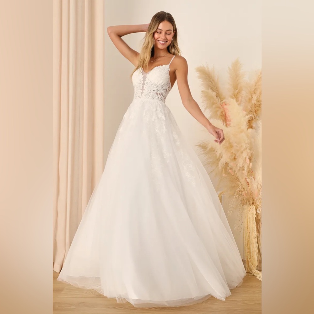 Height of Love White Embroidered Beaded Backless A-Line Gown